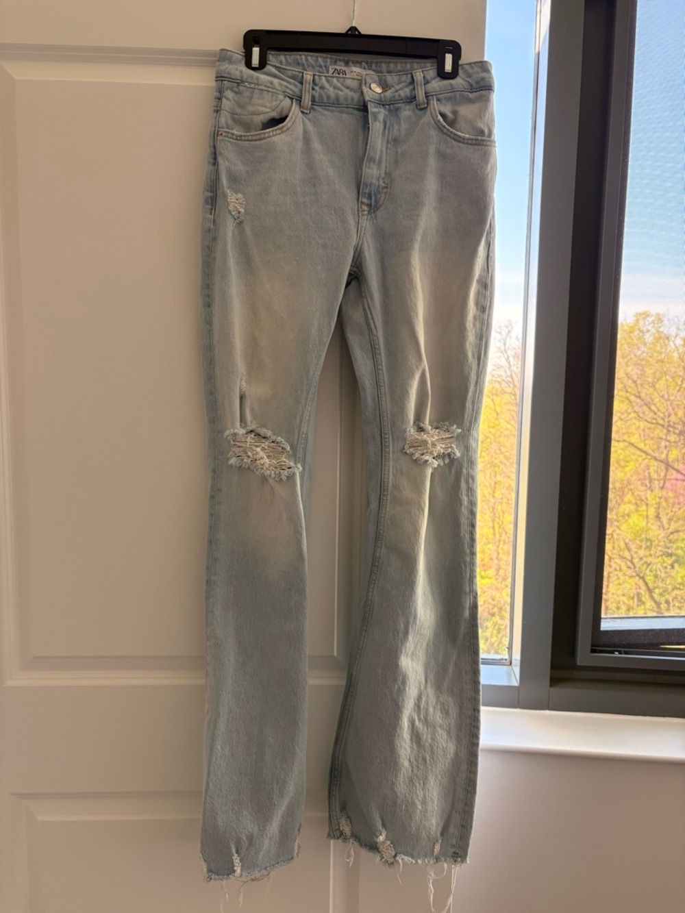 Zara Light Blue Distressed Flare Jeans - Picture 10 of 10